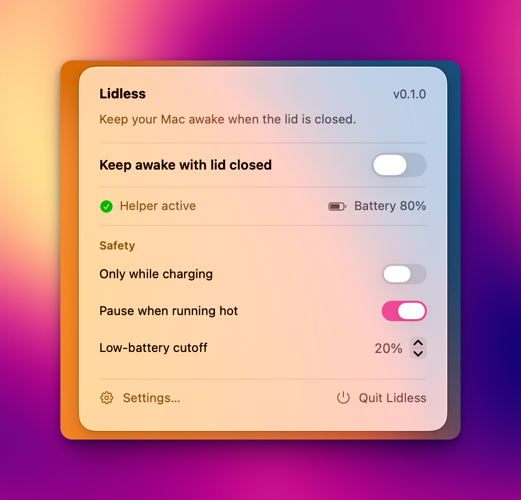 Lidless menu-bar popover